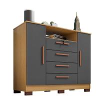 Cômoda Rack para Quarto 2 Portas e 4 Gavetas Lolla Carvalho/Grafite - Pallazio