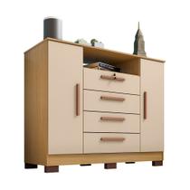 Cômoda Rack para Quarto 2 Portas e 4 Gavetas Lolla Carvalho/Off White - Pallazio