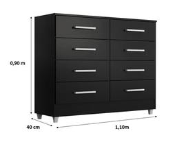 Cômoda Raissa 8 Gavetas Preto Onix Quarta Divisão