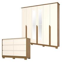 Cômoda Ravenna e Guarda Roupa Casal Andréas Nature Off White com Espelho - Henn Cômoda Ravenna e Guarda Roupa Casal Andréas Nature Off White com Espelho - Henn