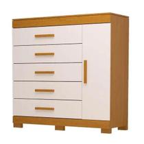 Cômoda Rayane Acp com 5 Gavetas e Sapateira - Cinamomo/Off White