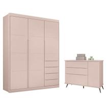 Cômoda Retro Alice Com Guarda Roupa Blenda Rosa Acetinado - Phoenix Baby