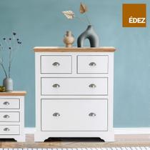 Cômoda Retrô Édez Moscow, 4 Gavetas, Madeira Maciça, Off White