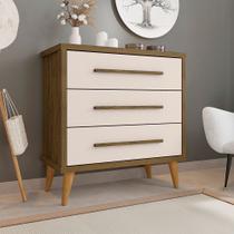 Cômoda Retrô para Quarto 3 Gavetas Belvedere - Amêndoa/off White