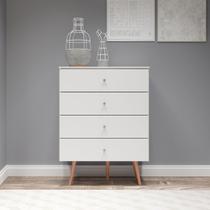 Cômoda Retrô para Quarto 90 Cm 4 Gavetas MDP Branco 9020 MENU