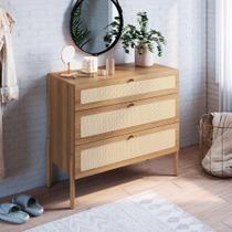 Cômoda Retrô para Quarto Com 3 Gavetas e Tela Sintética