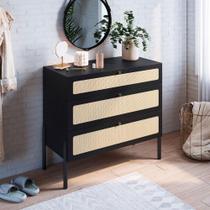 Cômoda Retrô para Quarto Com 3 Gavetas e Tela Sintética