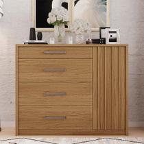 Cômoda Ripado Yana 136cm com 1 Porta 4 Gavetas Puxador Alumínio MDP Buriti G11 - Gran Belo