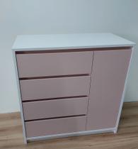 Cômoda rosa rosê e branco em mdf 18mm