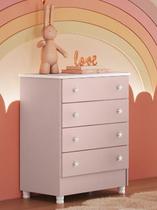 Cômoda Roupas Quarto Infantil Bebê 4 Gavetas Doce Sonho Cod.777 Cor:Rosa
