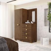 Cômoda Roupeiro Allure 4 Gavetas 1 Espelho 2 Portas com Prateleiras Nogueira G98 - Gran Belo