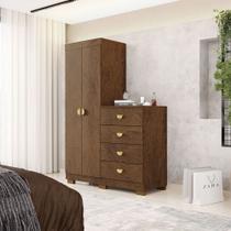 Cômoda Roupeiro Allure 4 Gavetas 2 Portas com Prateleiras Nogueira G98 - Gran Belo