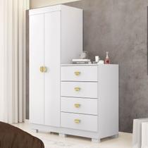 Cômoda Roupeiro Cristal 4 Gavetas 2 Portas Branco - Vila Rica