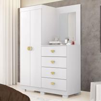Cômoda Roupeiro Cristal c/ Espelho 4 Gavetas 2 Portas Branco - Vila Rica Cômoda Roupeiro Cristal c/ Espelho 4 Gavetas 2 Portas Branco - Vila Rica