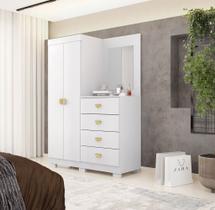 Cômoda Roupeiro Cristal com Espelho para Quarto - Branco/Camarim Flex Vila Rica