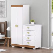 Cômoda Roupeiro Guarda-Roupas 2 Portas 4 Gavetas Cristal Branco Flex/Camarim - MABE MAGAZINE