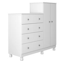 Cômoda Roupeiro Integrado 2 Portas 4 Gavetas Branco Infantil Quarto Crianca Nene Nenem Menino Menina Pes Com Regulagem Altura