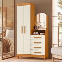 Cômoda Roupeiro Para Quarto 2 Portas 4 Gavetas com Espelho Alba A04 Cinamomo Off White - Lyam Decor