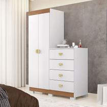 Cômoda Roupeiro Taywan 2 Portas 4 Gavetas Branco/Camarim - Pnr Móveis Cômoda Roupeiro Taywan 2 Portas 4 Gavetas Branco/Camarim - Pnr Móveis