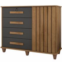 Cômoda RV Móveis Grécia com 4 gavetas e sapateira largura de 1,20 metros Cinamomo Grafite