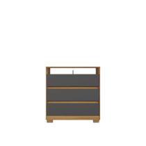 Comoda San José Com 3 Gavetas Cor Carvalho Americano Grafite 90x96 Para Tv Até 39 Polegadas EdeCasaMoveis