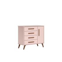 Cômoda Sap. 1Porta 4 Gavetas Q Encanto Retrô Rosa - Montanaris Decor