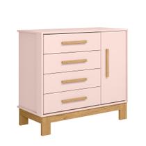 Cômoda Sap. 1Porta 4 Gavetas Q Encanto Slim Rosa Acetinado - Montanaris Decor