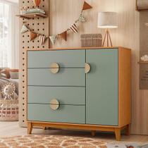 Cômoda Sapateira 04 Gavetas e 01 Porta Kid Cinamomo / Sálvia