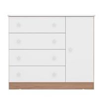 Comoda Sapateira 1 Porta 4 Gavetas Doce Sonho Carvalho/Branco- Qmovi