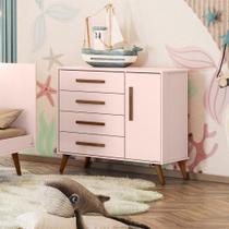Cômoda Sapateira 1 Porta com 4 Gavetas Q Encanto Retrô Rosa Acetinado