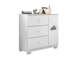Cômoda Sapateira 3 Gavetas 1 Porta Organizadora Infantil Ane Detalhe Nuvem Branco - Phoenix Baby