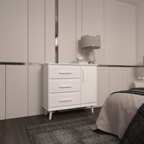 Cômoda Sapateira 3 Gavetas Maya com Puxadores e Pés Retro Design Moderno Quarto Branco Mobília Decor