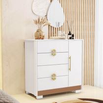 Cômoda Sapateira 4 Gavetas 1 Porta Ilha Bela Branco/Camarim - Vila Rica Cômoda Sapateira 4 Gavetas 1 Porta Ilha Bela Branco/Camarim - Vila Rica