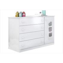 Cômoda Sapateira 4 Gavetas 1 Porta Organizadora Infantil Livia Detalhe Janela Branco - Phoenix Baby