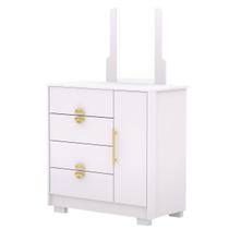Cômoda Sapateira 4 Gavetas com Espelho Clarabella Branco/Camarim