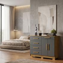 Cômoda Sapateira 5 Gavetas 2 Portas Multiuso Móvel Quarto Nature Alaska