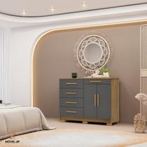 Cômoda Sapateira Armário Multiuso Sirius 122cm com 5 Gavetas e 2 Portas Organização Completa para Quarto ou Closet VLR Móveis