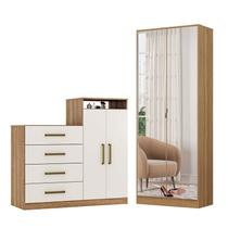 Cômoda Sapateira Áurea e Armário Multiuso Grife Amêndola Touch Off White Demóbile