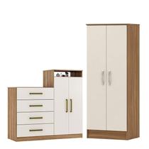 Cômoda Sapateira Áurea e Armário Multiuso Viena Amêndola Touch Off White Demóbile