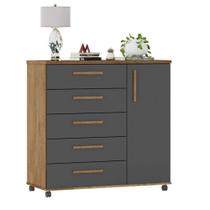 Cômoda Sapateira Barcelona 5 Gavetas Amêndoa Grafite Cômoda Sapateira Barcelona 5 Gavetas Amêndoa Grafite