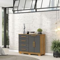 Cômoda Sapateira Batel 5 Gavetas 2 Porta de Bater com Prateleira Nature/Chumbo G98 - Gran Belo