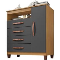 Cômoda Sapateira Cannes 4 Gavetas 1 Porta Carvalho Americano-grafite