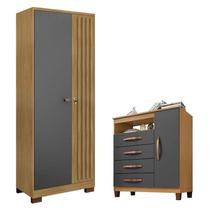 Cômoda Sapateira Cannes com Armário Multiuso Versatile 2 Portas com Chave Carvalho Americano Grafite Incorplac Cômoda Sapateira Cannes com Armário Multiuso Versatile 2 Portas com Chave Carvalho Americano Grafite Incorplac