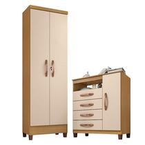 Cômoda Sapateira Cannes e Armário Multiuso Egito Carvalho Americano Off White Incorplac