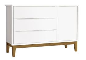 Cômoda Sapateira Classic New Branco Fosco com Madeira - MoveisAqui