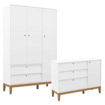 Cômoda Sapateira e Guarda Roupa Unique 3 Portas Branco Soft Eco Wood - Matic Cômoda Sapateira e Guarda Roupa Unique 3 Portas Branco Soft Eco Wood - Matic