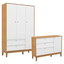 Cômoda Sapateira e Guarda Roupa Unique 3 Portas Freijó Branco Soft Eco Wood - Matic