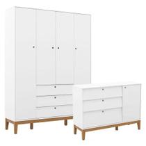 Cômoda Sapateira E Guarda Roupa Unique 4 Portas Branco Soft Eco Wood - Matic Cômoda Sapateira E Guarda Roupa Unique 4 Portas Branco Soft Eco Wood - Matic