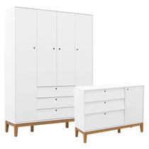 Cômoda Sapateira e Guarda Roupa Unique 4 Portas Branco Soft Eco Wood - Matic Cômoda Sapateira e Guarda Roupa Unique 4 Portas Branco Soft Eco Wood - Matic
