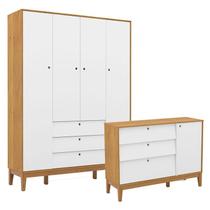 Cômoda Sapateira e Guarda Roupa Unique 4 Portas Freijó Branco Soft Eco Wood - Matic Cômoda Sapateira e Guarda Roupa Unique 4 Portas Freijó Branco Soft Eco Wood - Matic
